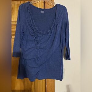 a.n.a Deep Blue Blouse with Ruffled Neckline